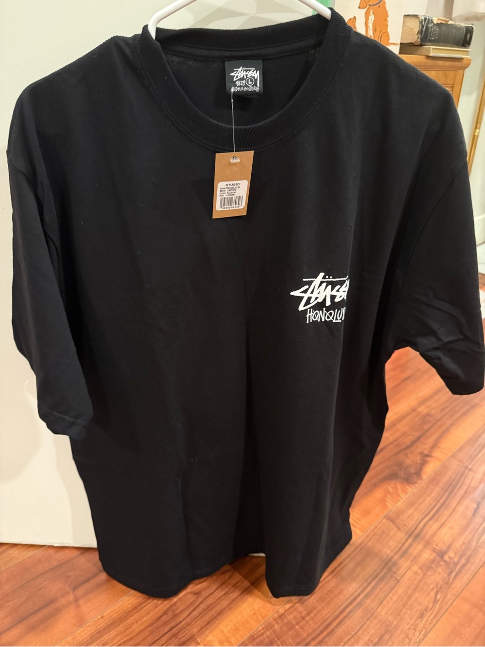 Stussy Black Short-Sleeve Tee with White Honolulu Logo